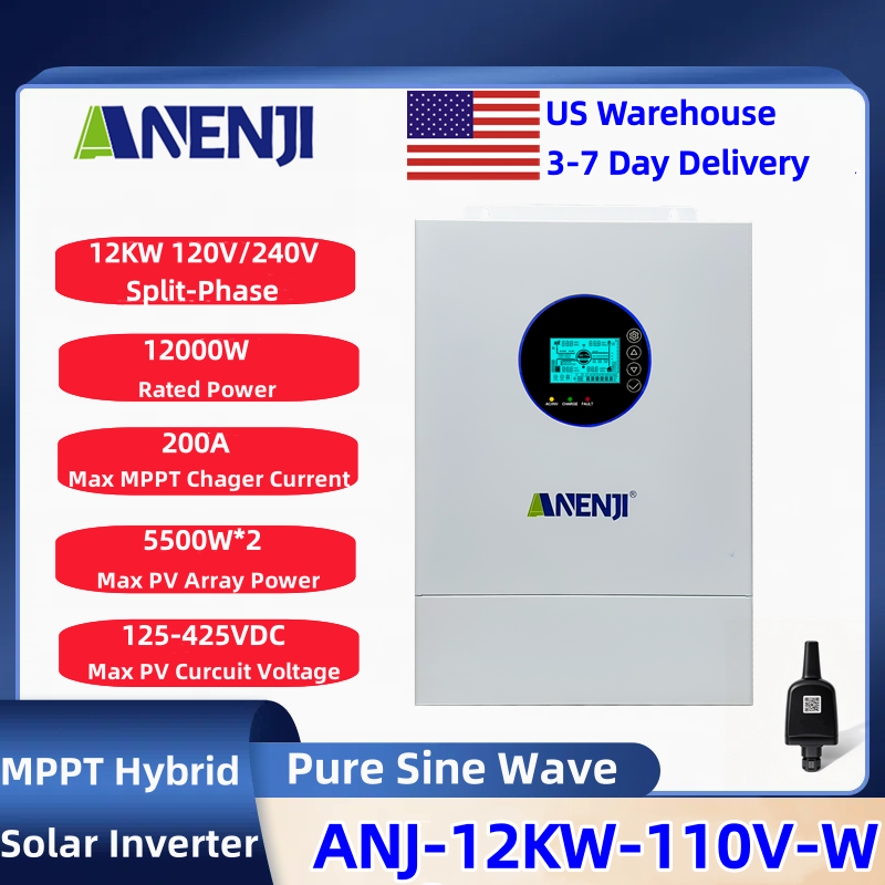 Charge Controller Solar - Inversor solar híbrido ANENJI de 12KW,